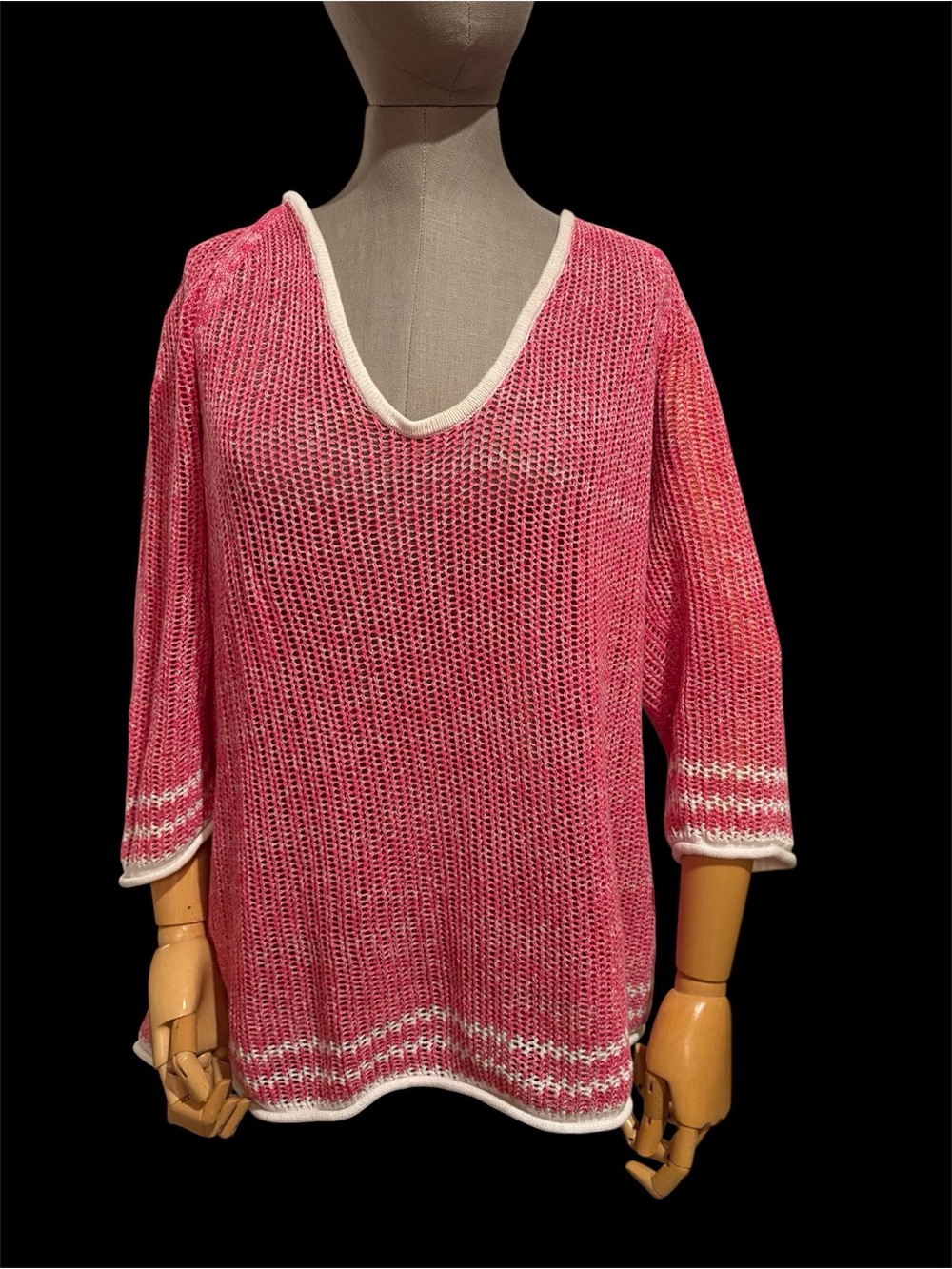 Tommy Bahama Pink Open-Weave V-Neck cover-up/sweater, cotton linen, large